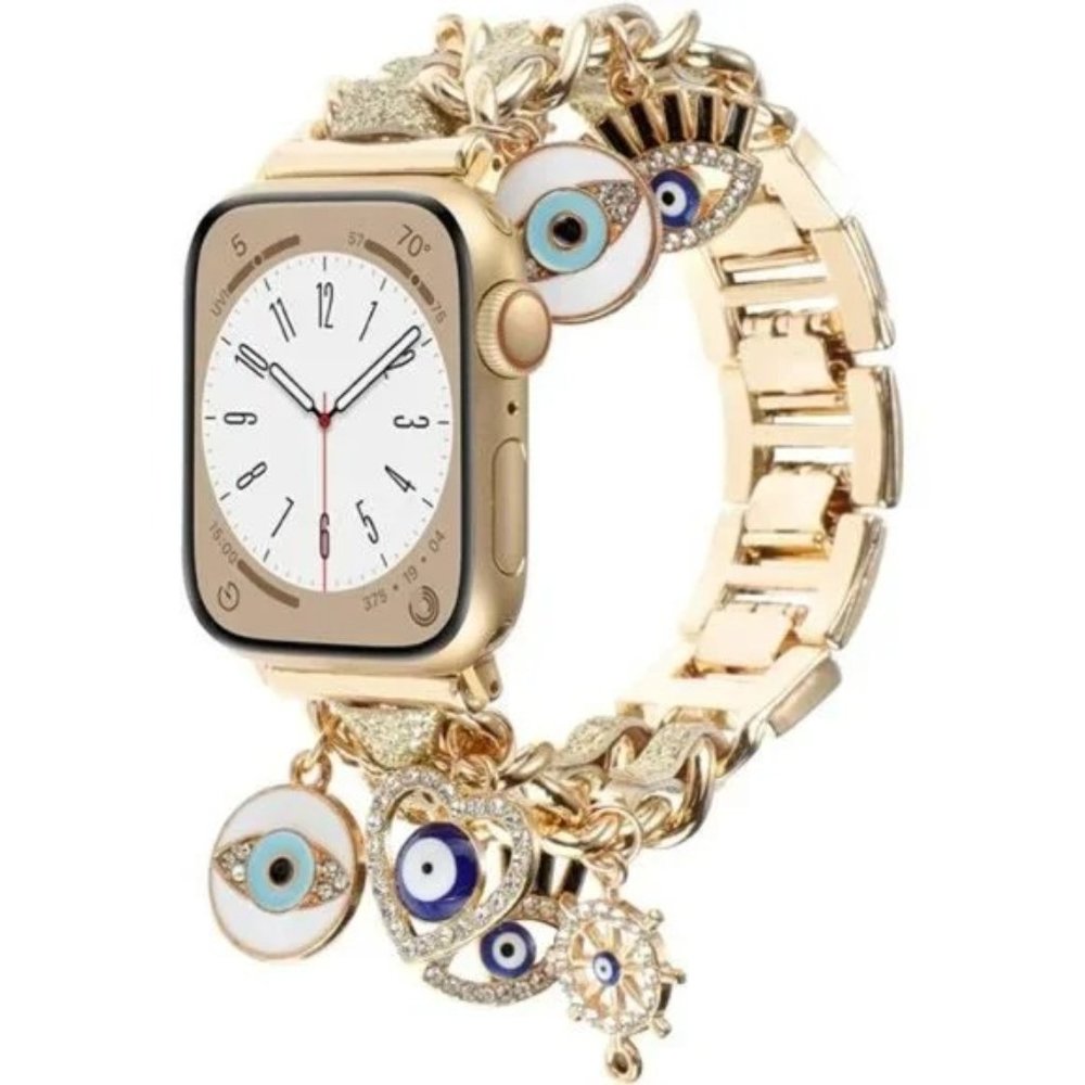 NEW Gold Apple Watch Band w/Evil Eye Charms - Picture 2 of 5